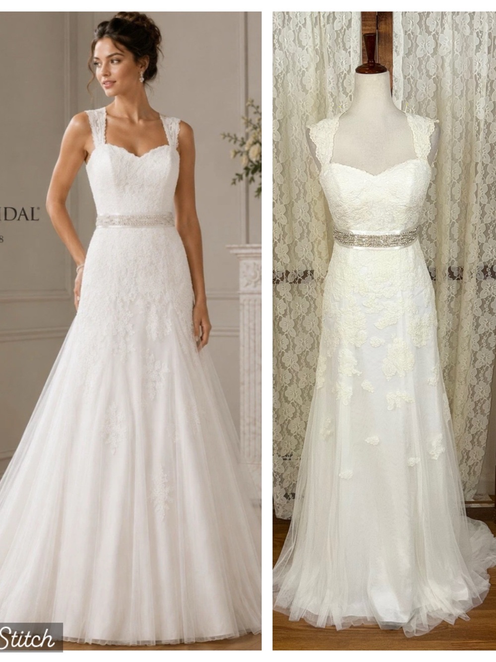 Gorgeous David’s Bridal Queen Anne Lace Overlay Wedding Gown